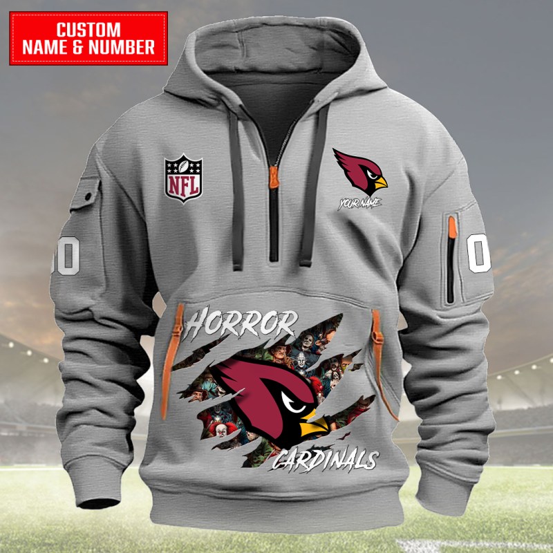 Arizona Cardinals Quarter Zip Hoodie - Light Gray