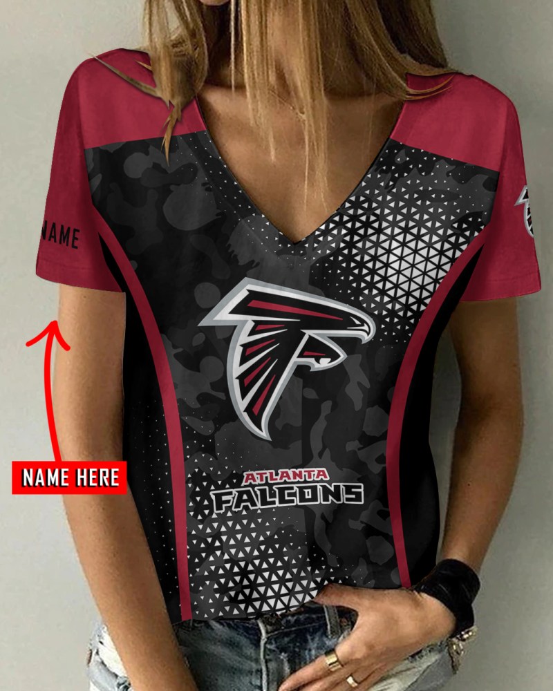 Atlanta Falcons Personalized V-neck Women T-shirt - Front View