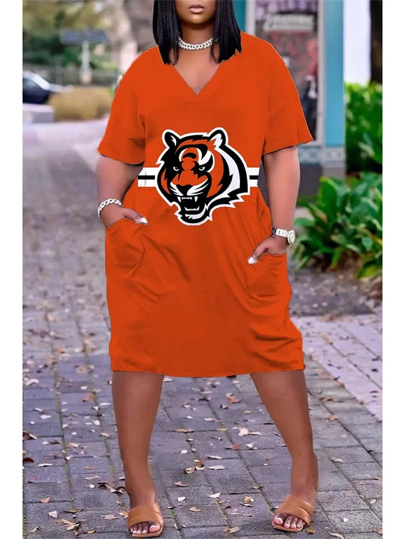 Cincinnati Bengals V-neck Casual Pocket Dress