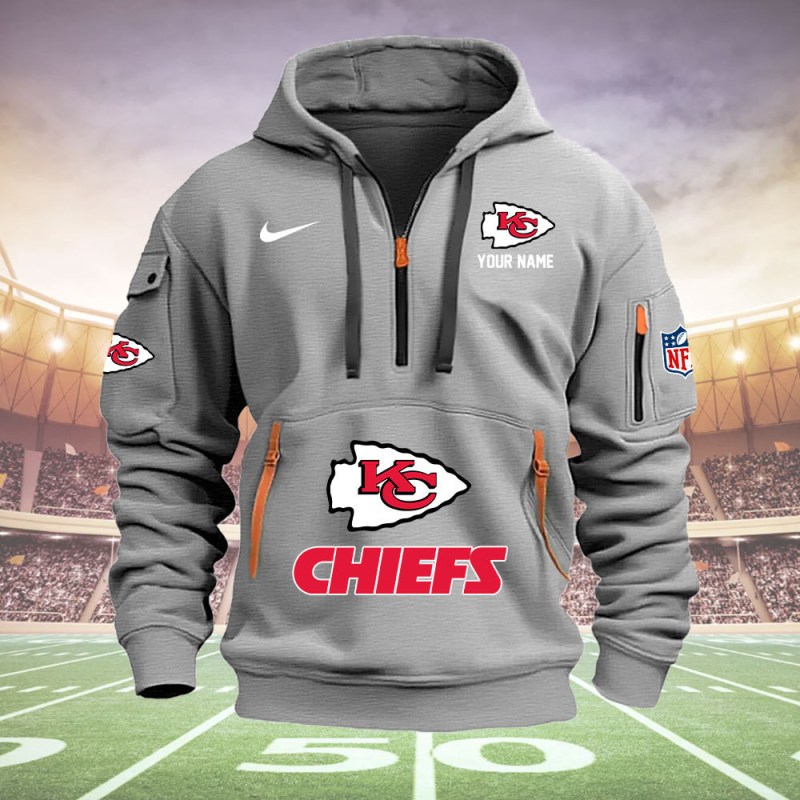 Kansas City Chiefs New Personalized Quarter Zip Hoodie 4