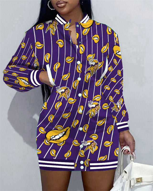 Minnesota Vikings Women Button Down Jacket Dress