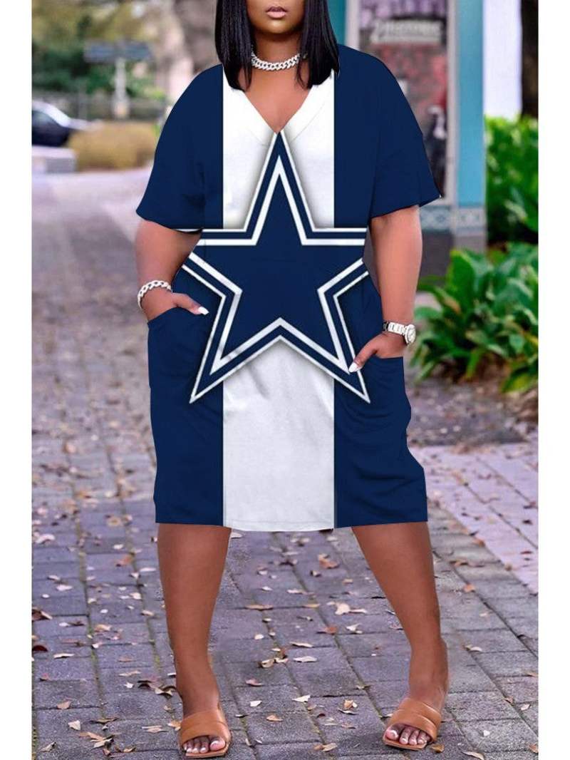 Dallas Cowboys V-neck Casual Pocket Dress