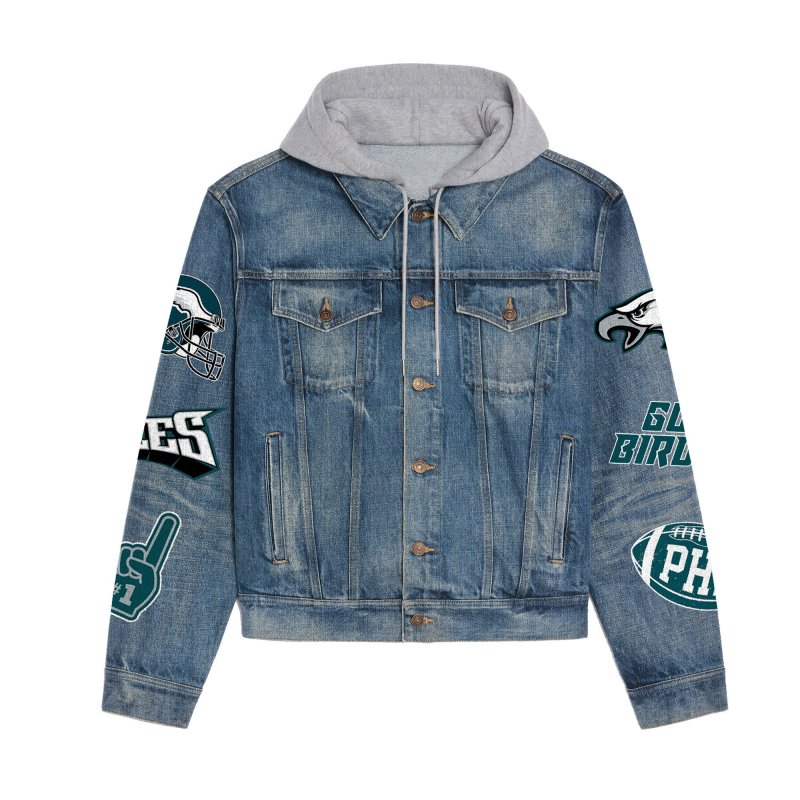Philadelphia Eagles Hooded Denim Jacket Back View