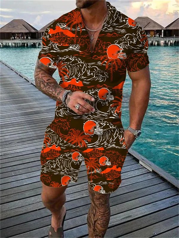 Cleveland Browns Zip Polo Shirt and Shorts