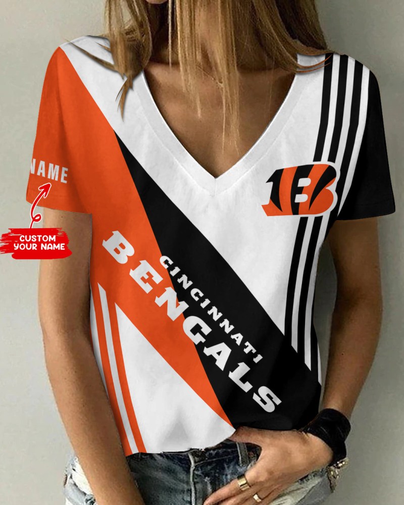 Cincinnati Bengals Personalized Summer V-neck Women T-shirt
