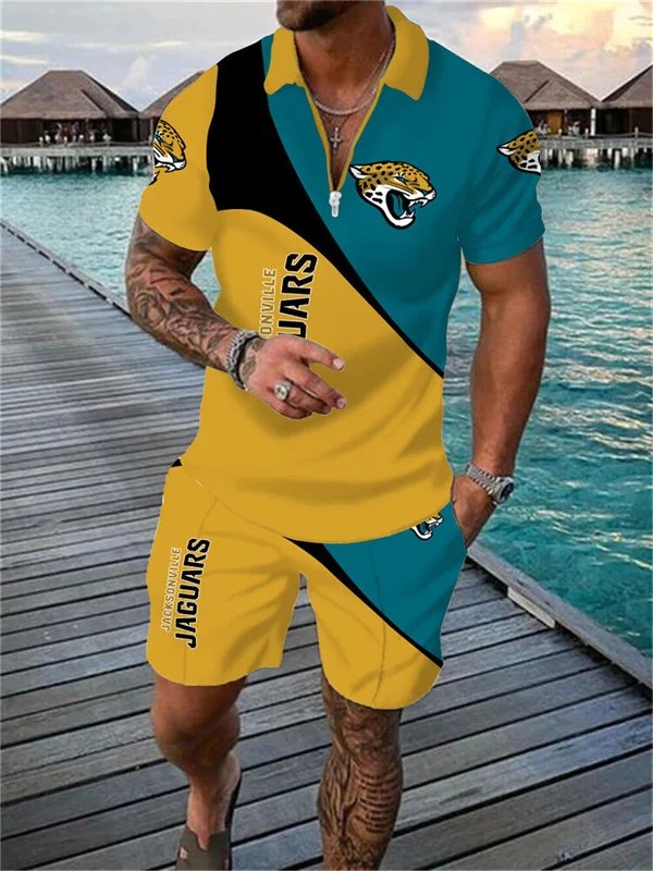 Jacksonville Jaguars Zip Polo Shirt And Shorts