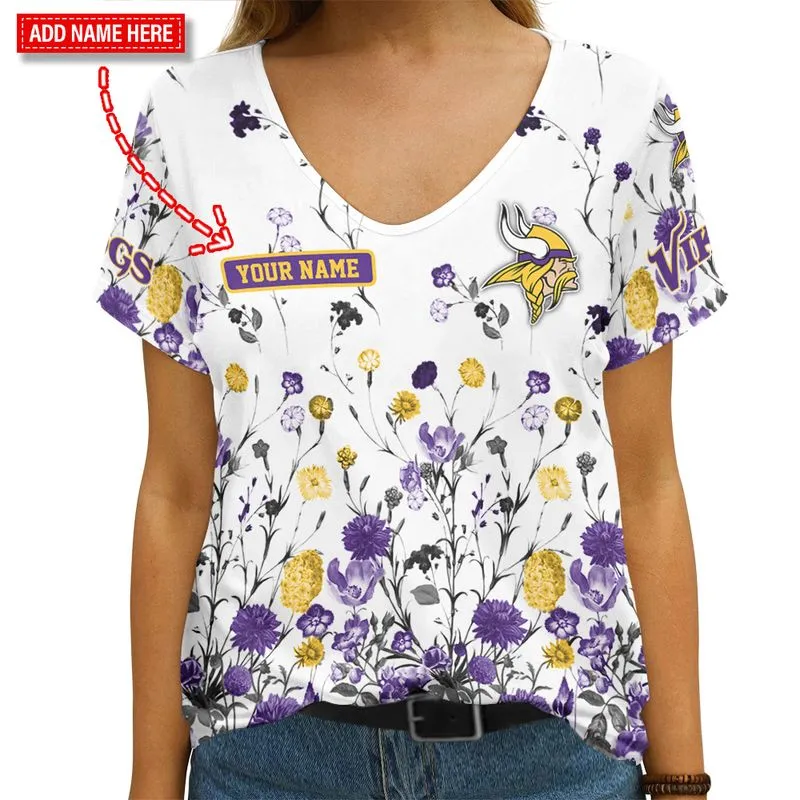 Minnesota Vikings Personalized V-neck Women T-shirt 1