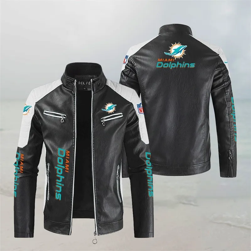 Miami Dolphins Stand Collar Leather Jacket