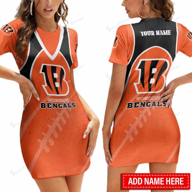 Cincinnati Bengals Personalized Short Sleeve Bodycon Mini Dress