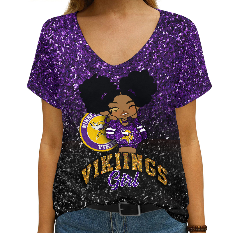 Minnesota Vikings V-neck Women T-shirt Front View