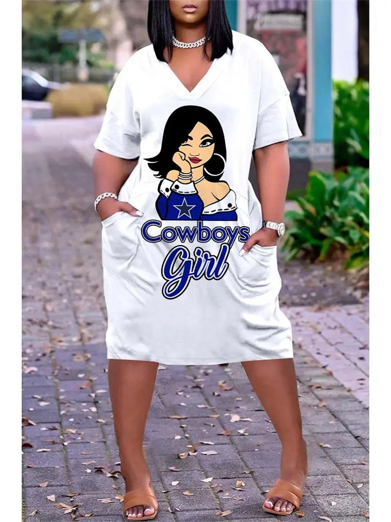 Dallas Cowboys V-neck Casual Pocket Dress