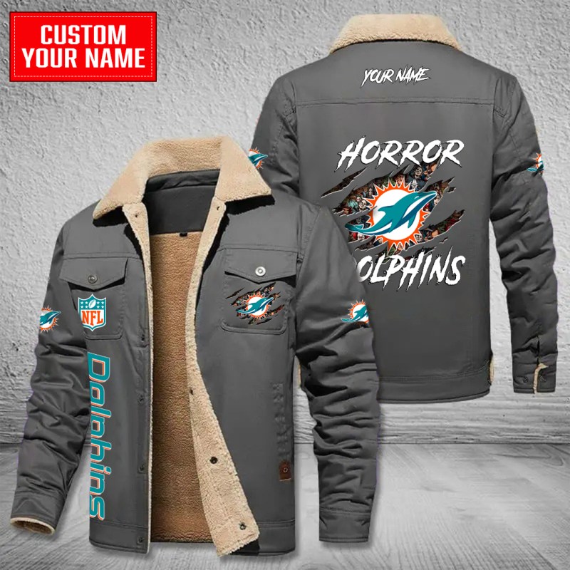 Miami Dolphins Winter Fleece Bomber Jacket - Gray