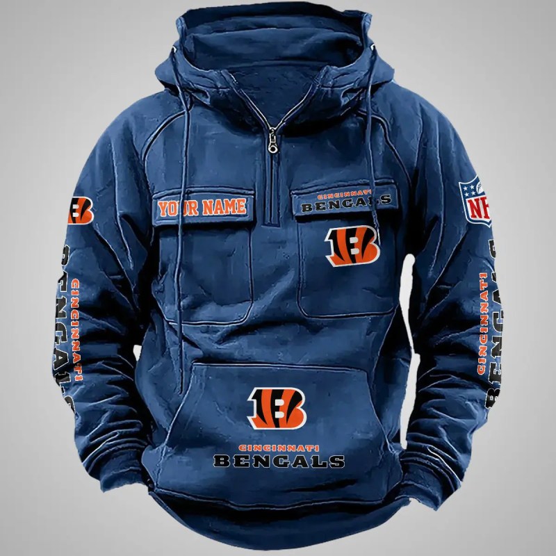 Cincinnati Bengals New Personalized Multi-Pockets Zip Hoodie