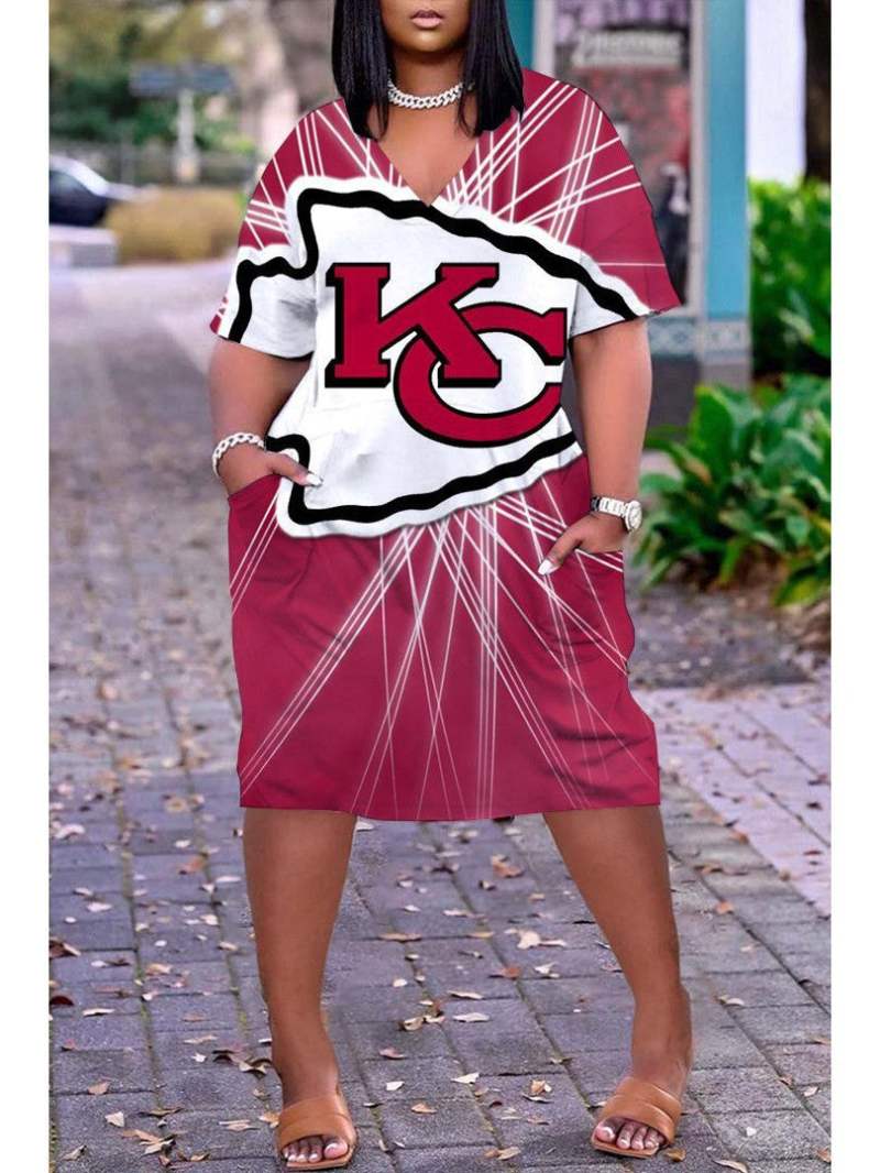 Kansas City Chiefs V-neck Casual Pocket Dress