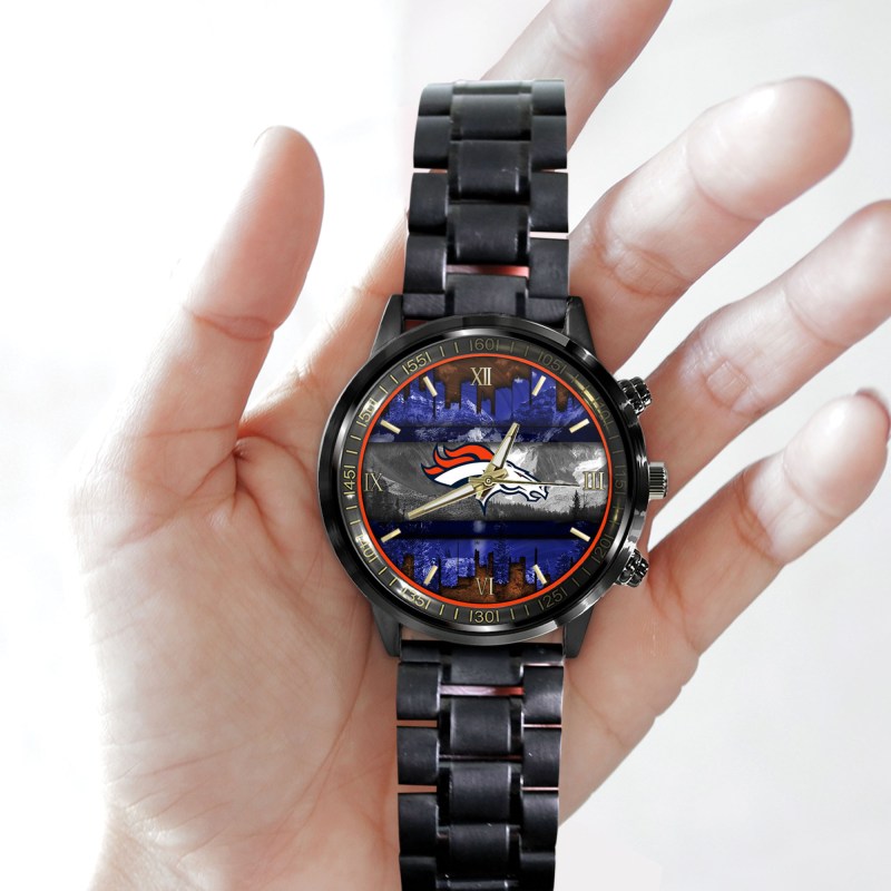 Denver Broncos Black Stainless Steel Watch