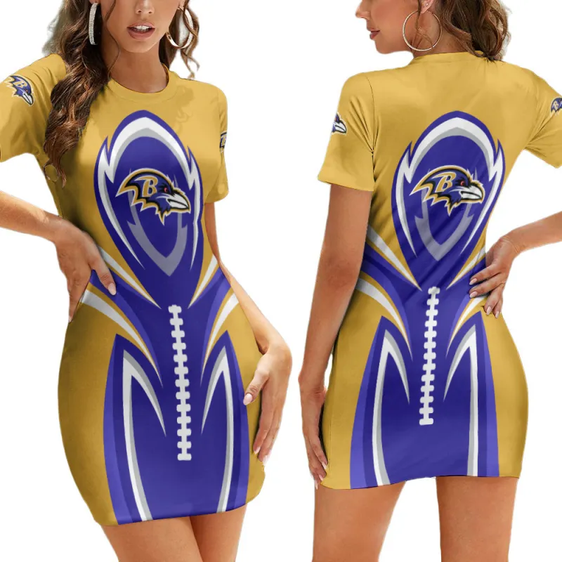 Baltimore Ravens Casual Short Sleeve Bodycon Mini Dress