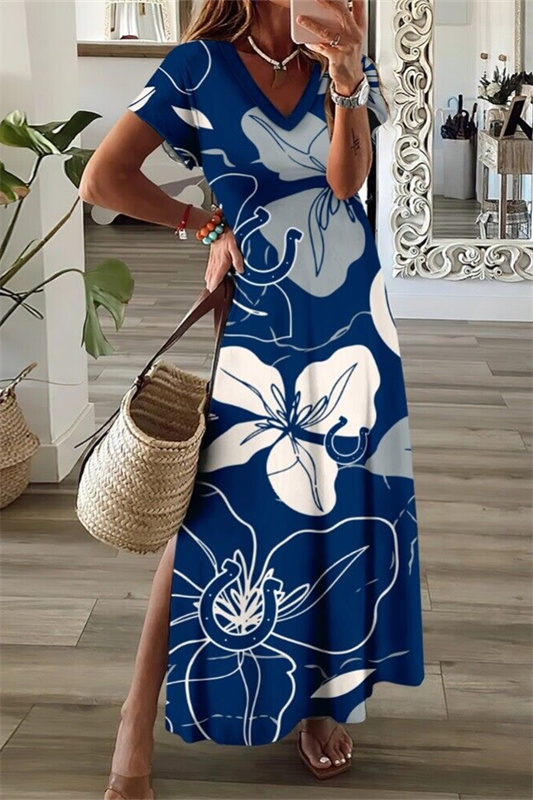 Indianapolis Colts V-Neck Side Slit Long Dress