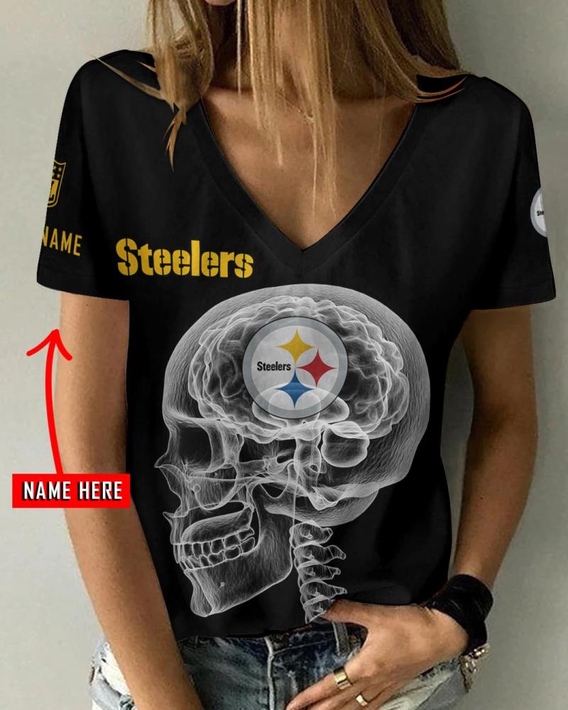 Personalized Pittsburgh Steelers V-neck T-shirt