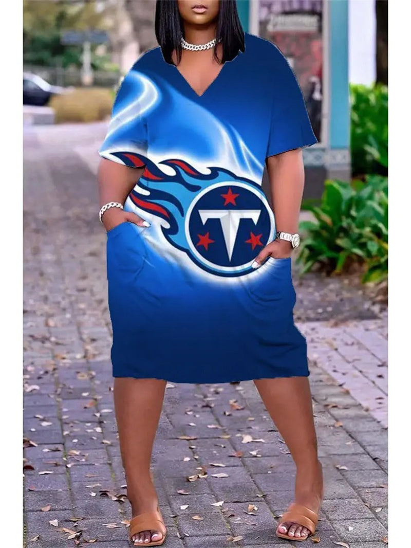 Tennessee Titans V-neck Casual Pocket Dress