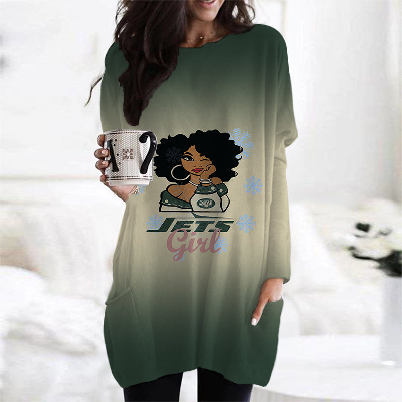 New York Jets Casual Long Sleeve Pocket Dress