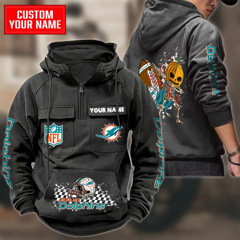 Miami Dolphins Multi-Pockets Zip Hoodie - Black