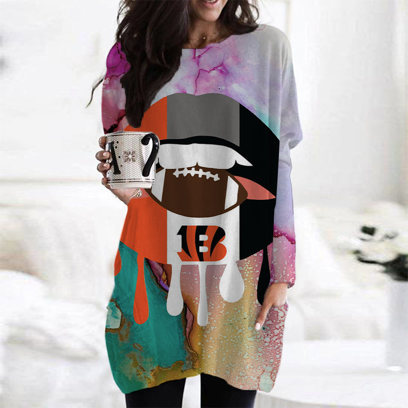 Cincinnati Bengals Casual Long Sleeve Pocket Dress