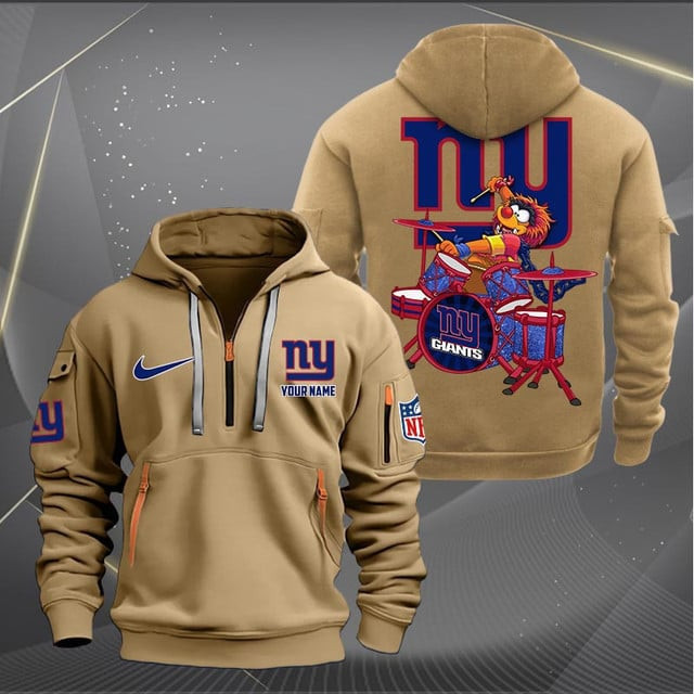 New York Giants Premium Personalized Quarter Zip Hoodie