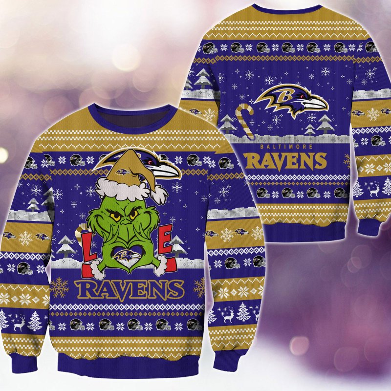 Baltimore Ravens Christmas Sweater front view
