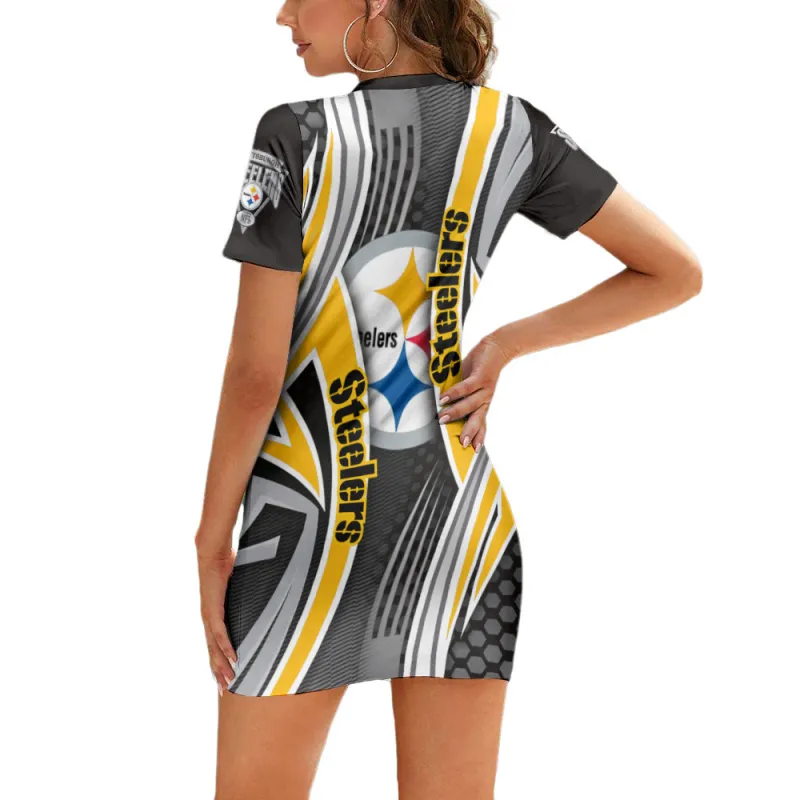 Pittsburgh Steelers Casual Short Sleeve Bodycon Mini Dress