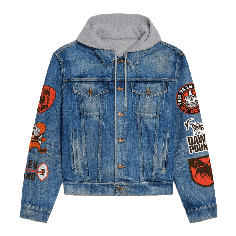 Cleveland Browns Premium Hooded Denim Jacket Back View