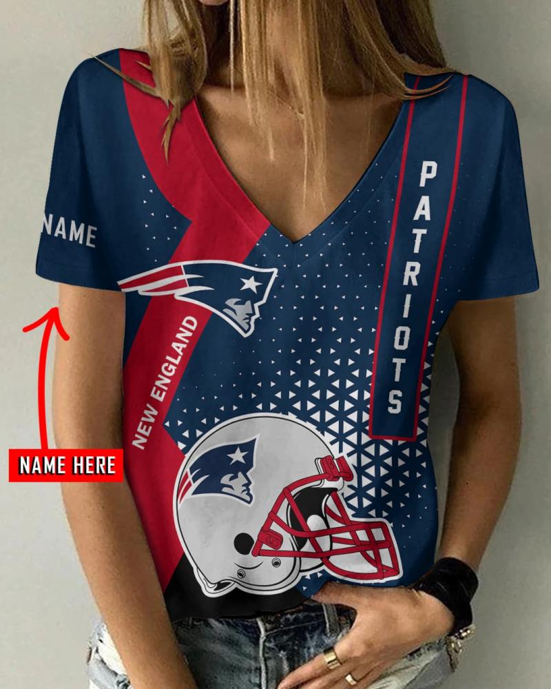 New England Patriots Personalized V-neck Women T-shirt