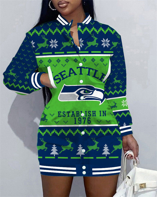 Seattle Seahawks Women's Button Down Jacket Dress