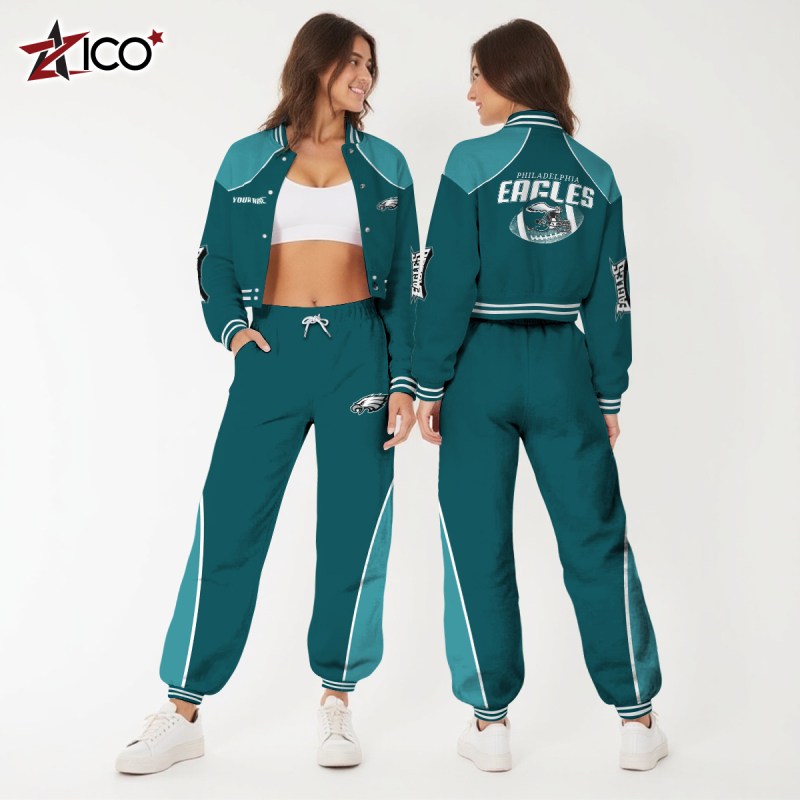 Philadelphia Eagles Crop Varsity Jacket and Sweatpants - Image 4