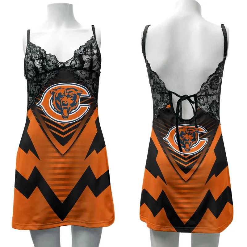 Chicago Bears Lace Back Strap Slip Dress