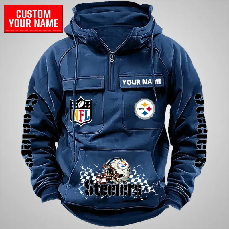 Pittsburgh Steelers Multi-Pockets Zip Hoodie Navy