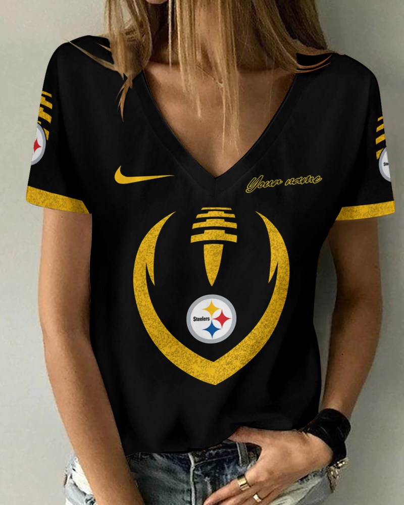 Pittsburgh Steelers Personalized Summer V-neck Women T-shirt