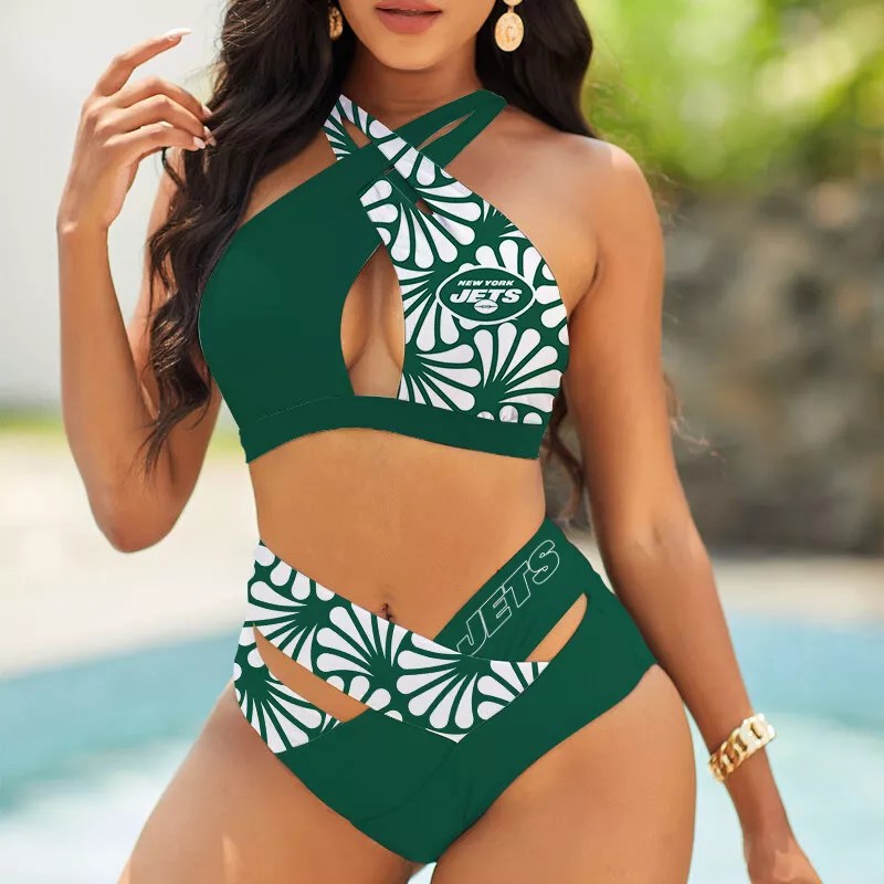 New York Jets Women's Criss Cross Cutout Bikini Swimsuit
