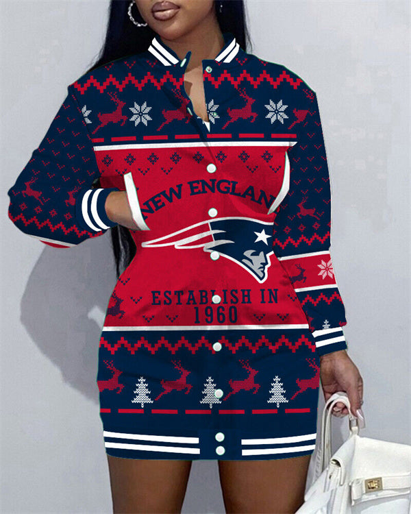 New England Patriots Women Button Down Jacket Dress