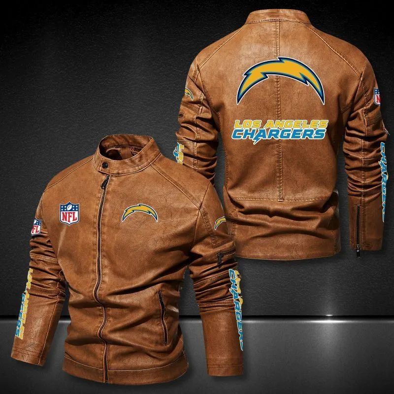 Los Angeles Chargers Stand-up Collar Leather Jacket