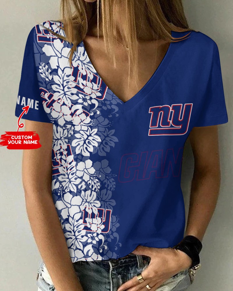New York Giants Personalized V-Neck Women T-Shirt