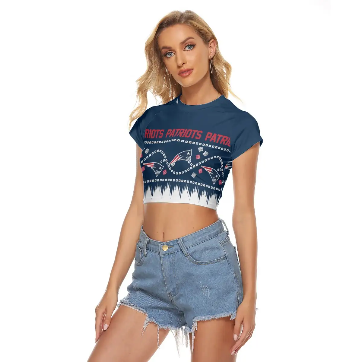 New England Patriots Women's Raglan Cropped T-Shirt Side View