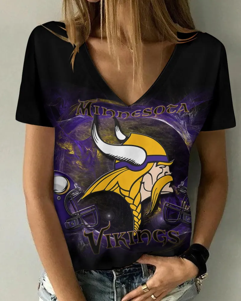 Minnesota Vikings V-neck Women T-shirt - Front View