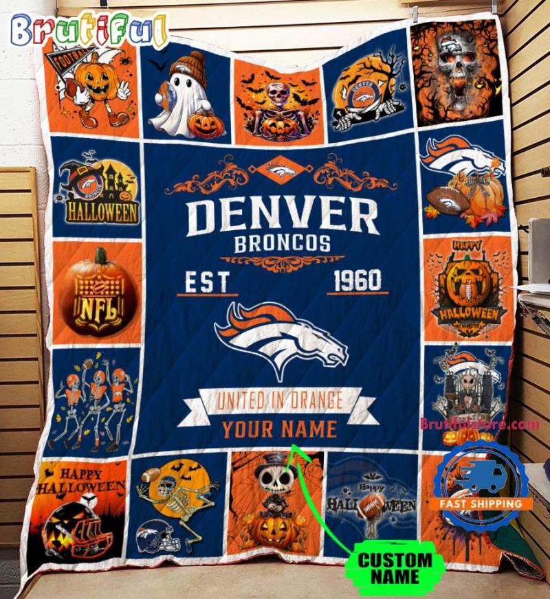 Denver Broncos Special Pumpkin Halloween Quilt Blanket