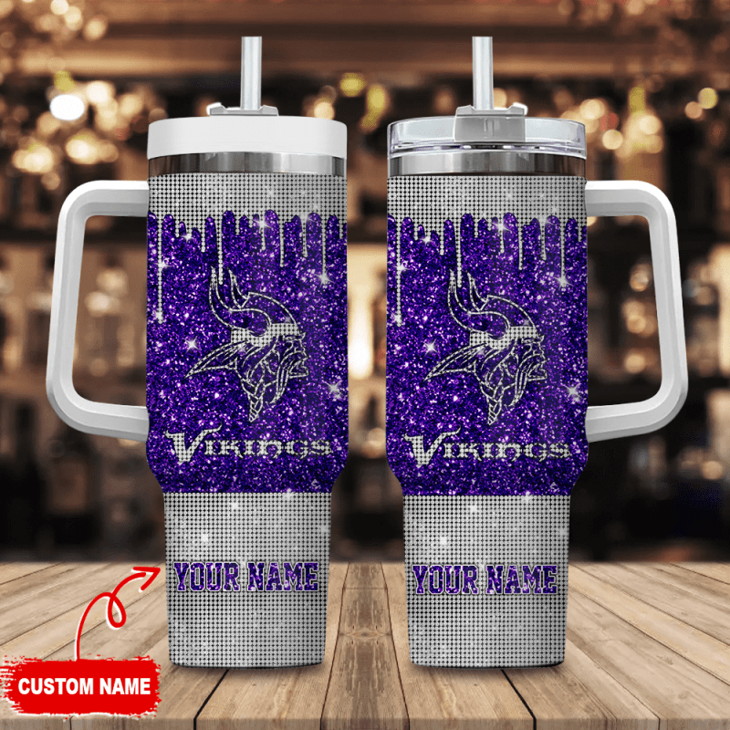 Minnesota Vikings Personalized NFL Glitter and Diamonds Bling 40oz Tumbler Gift for Fans