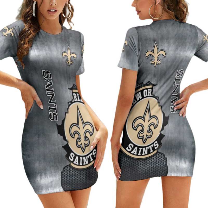 New Orleans Saints Casual Short Sleeve Bodycon Mini Dress