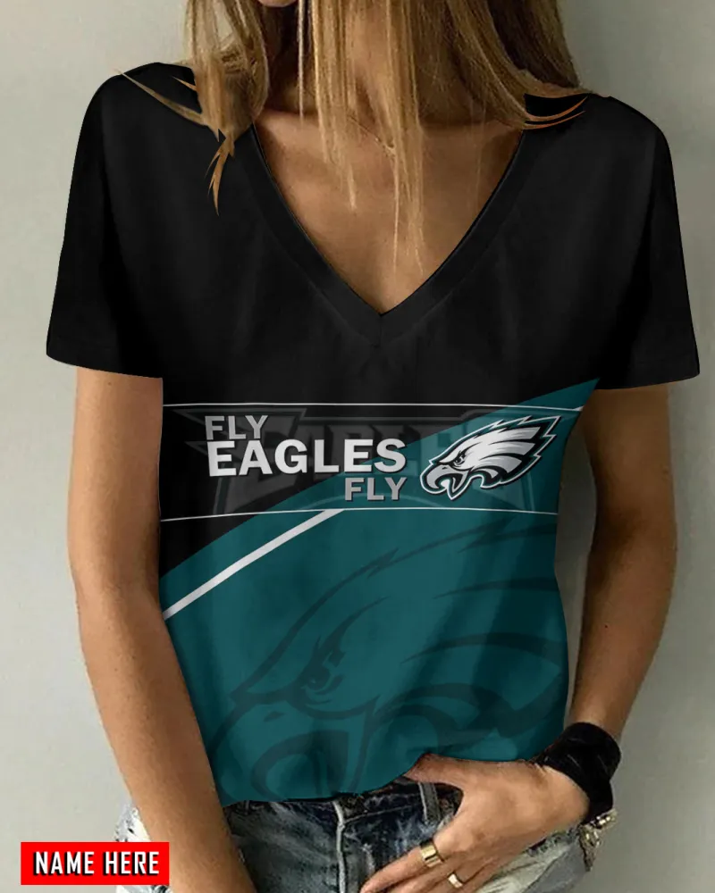 Philadelphia Eagles Personalized Summer V-neck Women T-shirt