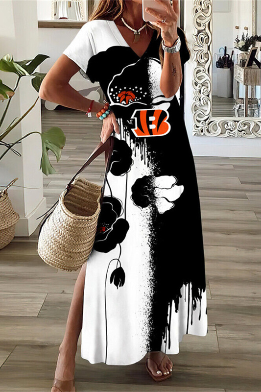Cincinnati Bengals V-Neck Side Slit Long Dress