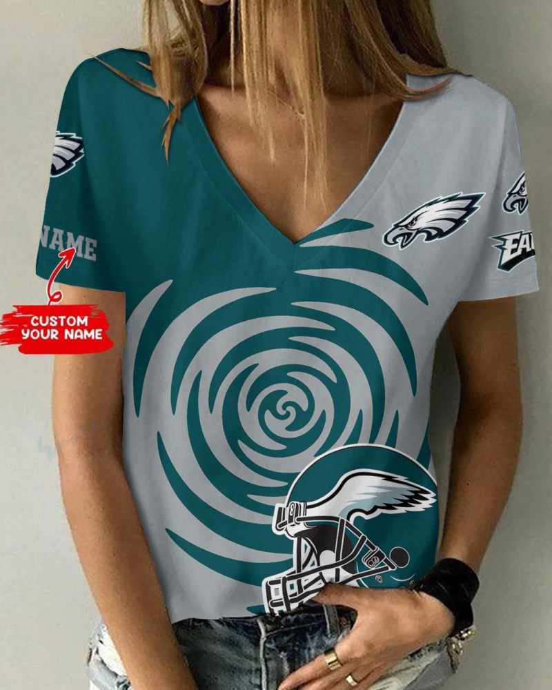 Philadelphia Eagles Personalized V-Neck Women T-Shirt Front View