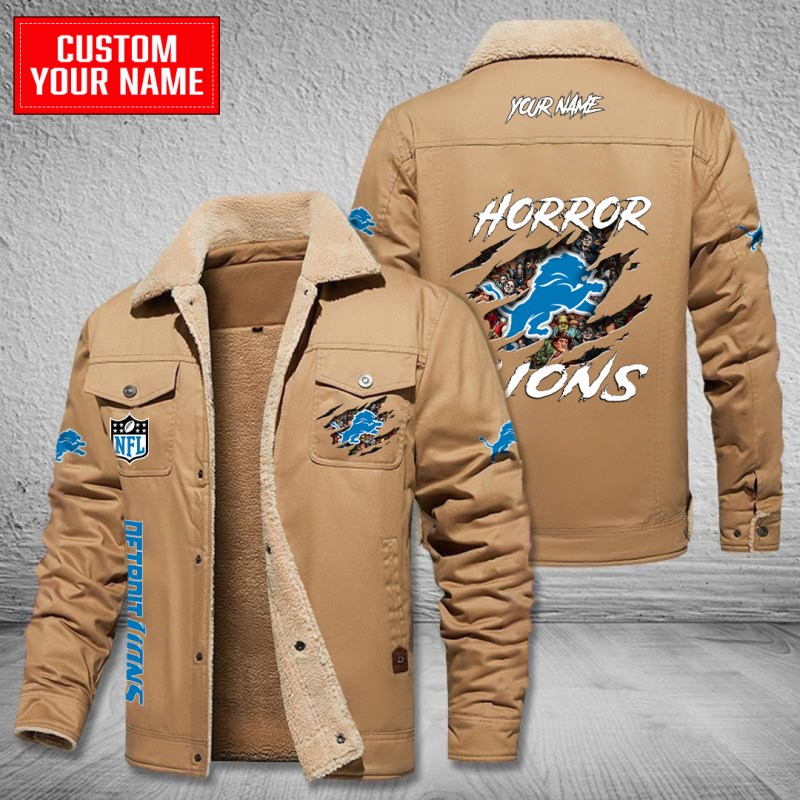 Detroit Lions Fleece Bomber Jacket - Coffee