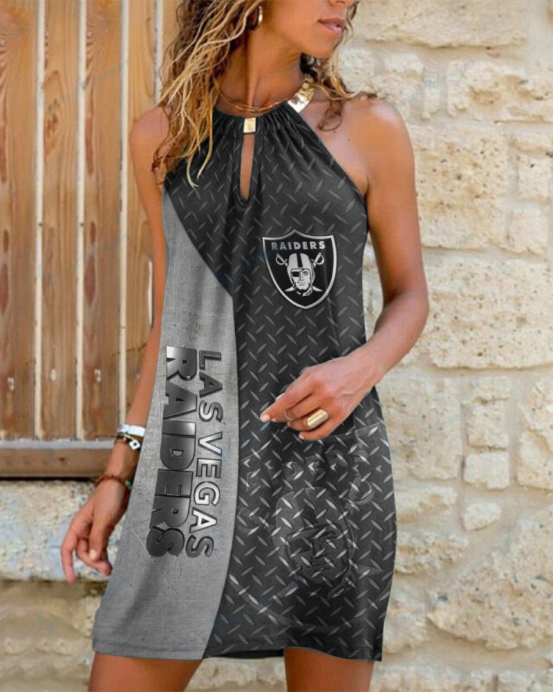 Las Vegas Raiders Summer Casual Metal Halter Neck Sleeveless Dress